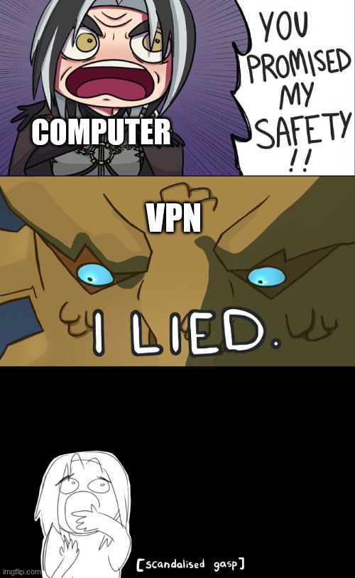 The VPN lied | COMPUTER; VPN | image tagged in you promised my safety,jpfan102504 | made w/ Imgflip meme maker