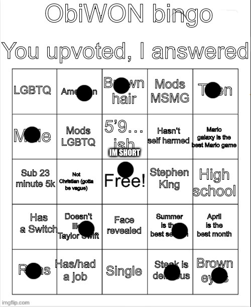 ObiWON bingo | IM SHORT | image tagged in obiwon bingo | made w/ Imgflip meme maker