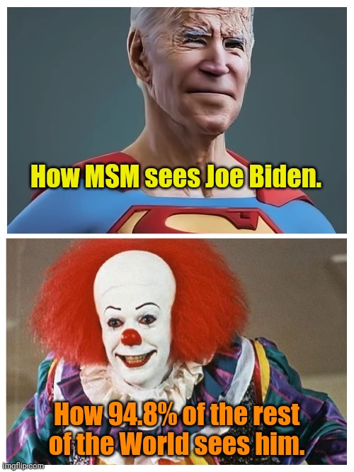 Up in the sky... It's a bird! It's a plane! No, it's... STUPORMAN!!! | How MSM sees Joe Biden. How 94.8% of the rest of the World sees him. | made w/ Imgflip meme maker