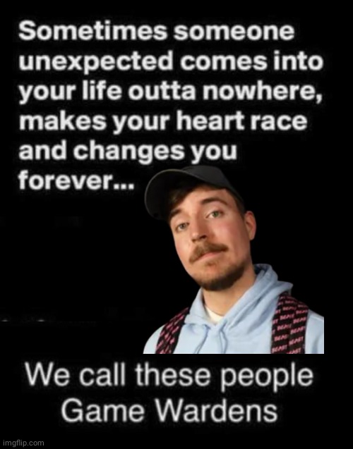 Game wardens change your life | image tagged in game over,mr beast,busted | made w/ Imgflip meme maker