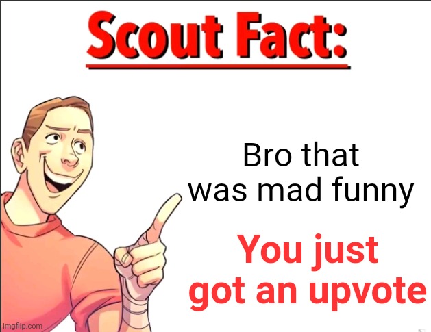 Scout Fact | Bro that was mad funny You just got an upvote | image tagged in scout fact | made w/ Imgflip meme maker