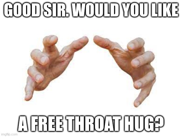 There free | GOOD SIR. WOULD YOU LIKE; A FREE THROAT HUG? | image tagged in but why | made w/ Imgflip meme maker
