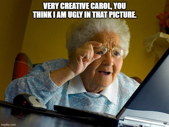 Very Creative Carol | VERY CREATIVE CAROL, YOU THINK I AM UGLY IN THAT PICTURE. | image tagged in memes,grandma finds the internet | made w/ Imgflip meme maker