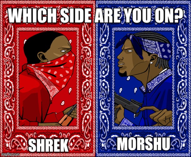 Battle | SHREK; MORSHU | image tagged in which side are you on | made w/ Imgflip meme maker