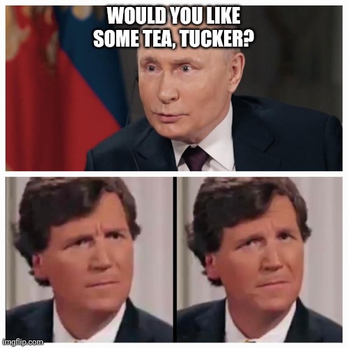 Old man rambles on about history | WOULD YOU LIKE SOME TEA, TUCKER? | image tagged in old man rambles on about history | made w/ Imgflip meme maker