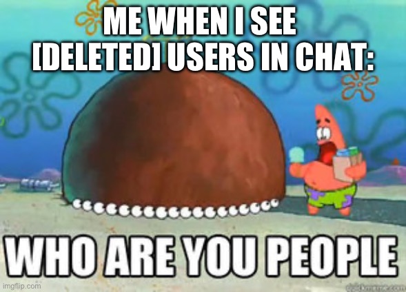 Who are you people | ME WHEN I SEE  [DELETED] USERS IN CHAT: | image tagged in who are you people | made w/ Imgflip meme maker