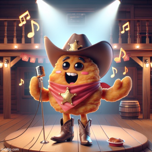 A cowboy chicken nugget singing cotton eye joe - Imgflip