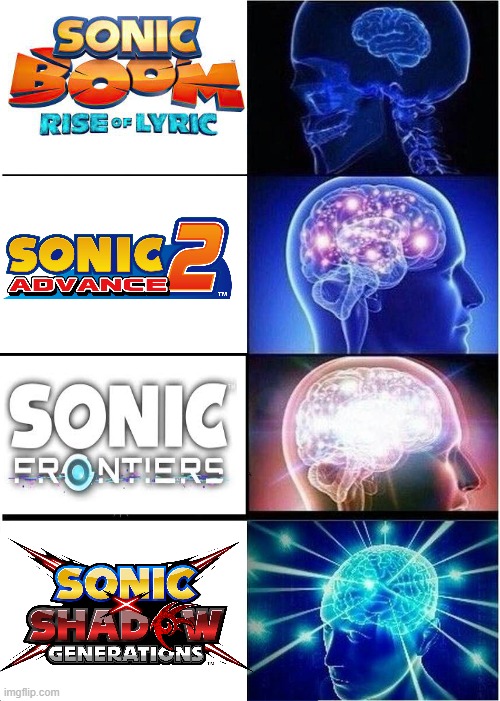 Sonic Fans with the games be like | image tagged in memes,expanding brain | made w/ Imgflip meme maker