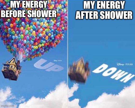 Why does it do this | MY ENERGY BEFORE SHOWER; MY ENERGY AFTER SHOWER | image tagged in up and down | made w/ Imgflip meme maker