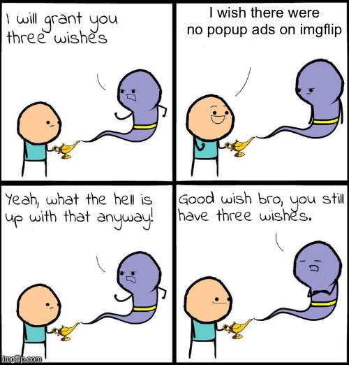 They suck | I wish there were no popup ads on imgflip | image tagged in 3 wishes | made w/ Imgflip meme maker