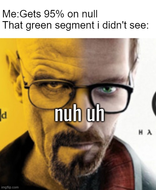 real. | Me:Gets 95% on null
That green segment i didn't see: | image tagged in breaking bad / half life 2 nuh uh | made w/ Imgflip meme maker