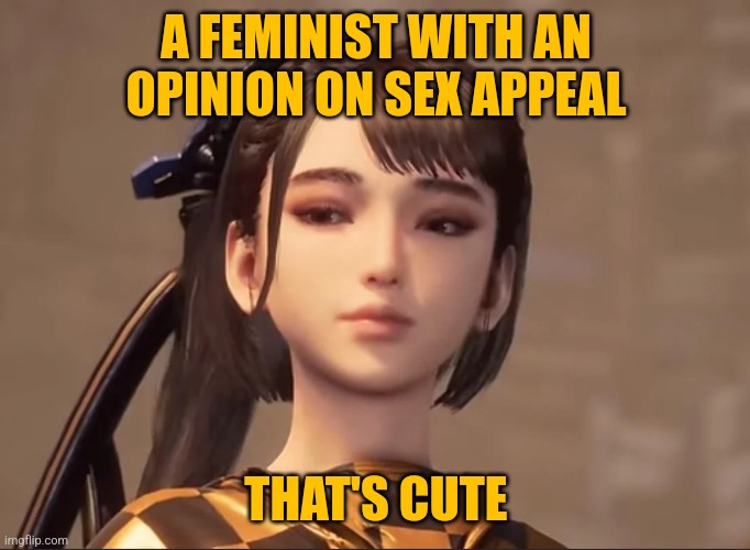 Eve looks down on Feminists | A FEMINIST WITH AN OPINION ON SEX APPEAL; THAT'S CUTE | image tagged in memes | made w/ Imgflip meme maker