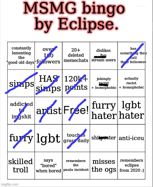 msmg bingo by eclipse | image tagged in msmg bingo by eclipse | made w/ Imgflip meme maker