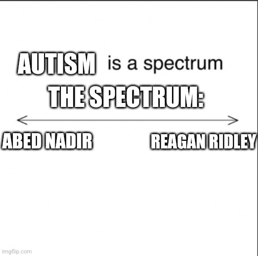 ____ is a spectrum | THE SPECTRUM:; AUTISM; ABED NADIR; REAGAN RIDLEY | image tagged in ____ is a spectrum | made w/ Imgflip meme maker