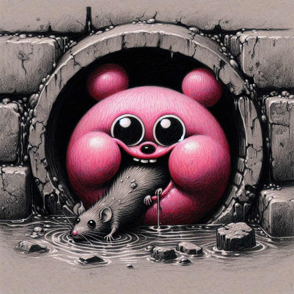 Kirby consuming a rat in the sewerage drain Blank Meme Template