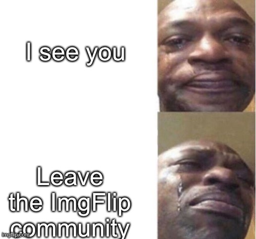 Black Guy Crying | I see you; Leave the ImgFlip community | image tagged in black guy crying | made w/ Imgflip meme maker