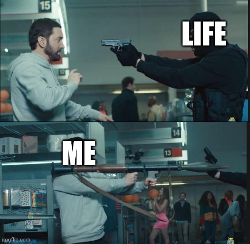 Kaboom | LIFE; ME | image tagged in blud stop alreadyy | made w/ Imgflip meme maker