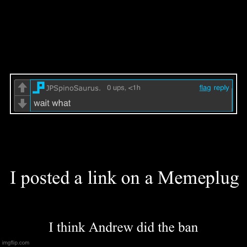 I posted a link on a Memeplug | I think Andrew did the ban | image tagged in funny,demotivationals | made w/ Imgflip demotivational maker