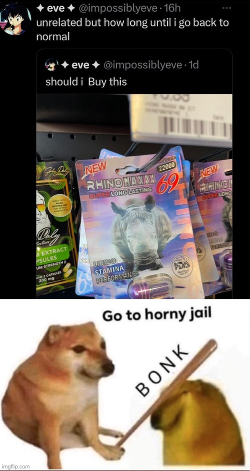 Rhinomaxx | image tagged in bonk-go-to-horny-jail,viagra,boner,erection,erectile dysfunction,rhino | made w/ Imgflip meme maker