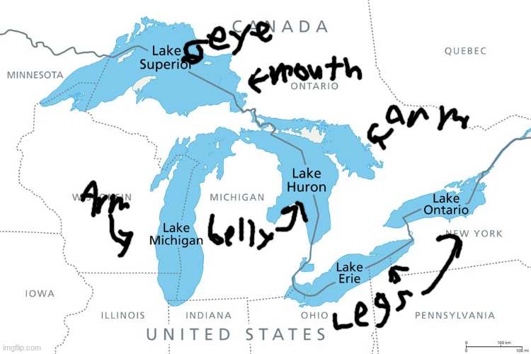 am i the only person who sees a baby in the great lakes? Imgflip