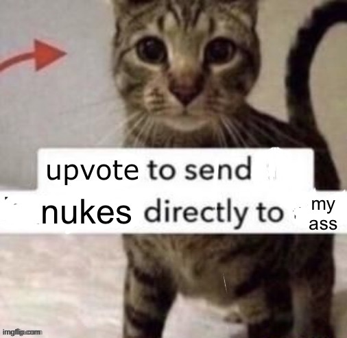 upvote | my ass; nukes | image tagged in upvote to send kindness directly to this cat | made w/ Imgflip meme maker