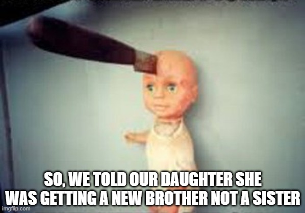 It's a Boy | SO, WE TOLD OUR DAUGHTER SHE WAS GETTING A NEW BROTHER NOT A SISTER | image tagged in dark humor | made w/ Imgflip meme maker