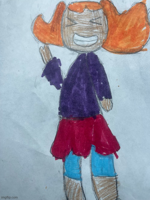 My lil sis made an oc (She’s 7 and she drew this by herself) | made w/ Imgflip meme maker