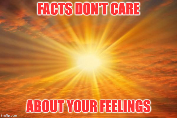 sunshine | FACTS DON'T CARE; ABOUT YOUR FEELINGS | image tagged in sunshine | made w/ Imgflip meme maker