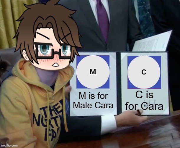 Well, these 2 X is for Xs are now on the same color. | M is for Male Cara; C is for Cara | image tagged in memes,pop up school 2,pus2,x is for x,male cara,cara | made w/ Imgflip meme maker