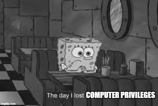 The day I lost my identity | COMPUTER PRIVILEGES | image tagged in the day i lost my identity | made w/ Imgflip meme maker