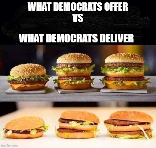 What Democrats offer vs What Democrats Deliver | WHAT DEMOCRATS OFFER
VS; WHAT DEMOCRATS DELIVER | image tagged in democrats,democrat party,biden,kamala harris | made w/ Imgflip meme maker