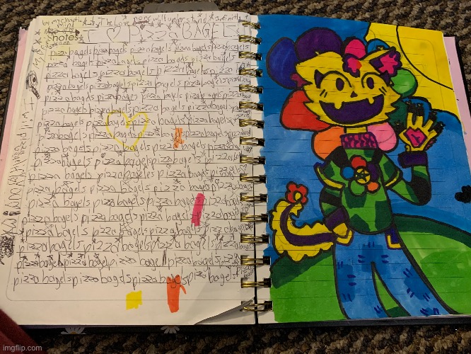 Found my old notebook And my addiction to pizza bagels with an old character design | image tagged in wowzwers | made w/ Imgflip meme maker