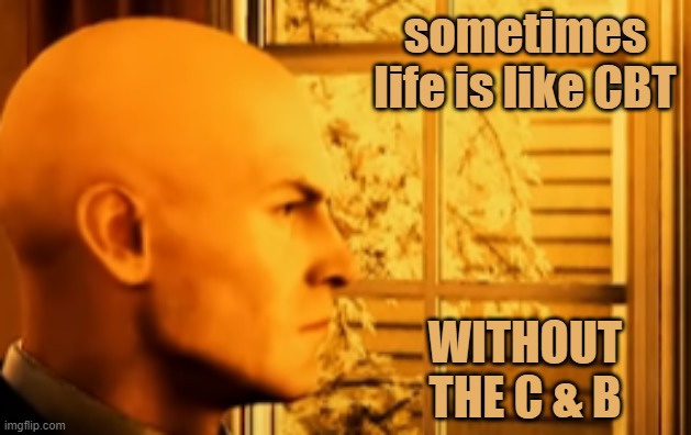 hitman | sometimes life is like CBT; WITHOUT THE C & B | image tagged in hitman | made w/ Imgflip meme maker