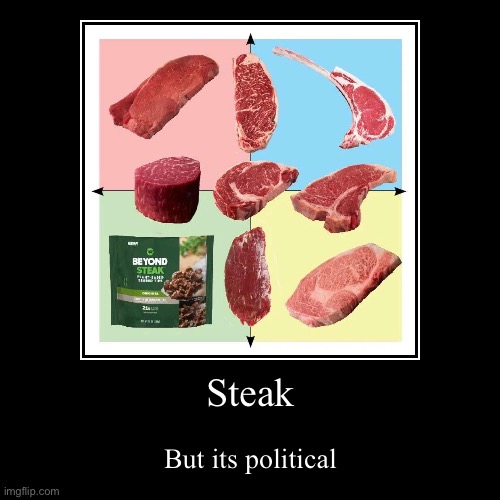 Steak | But its political | image tagged in funny,demotivationals | made w/ Imgflip demotivational maker