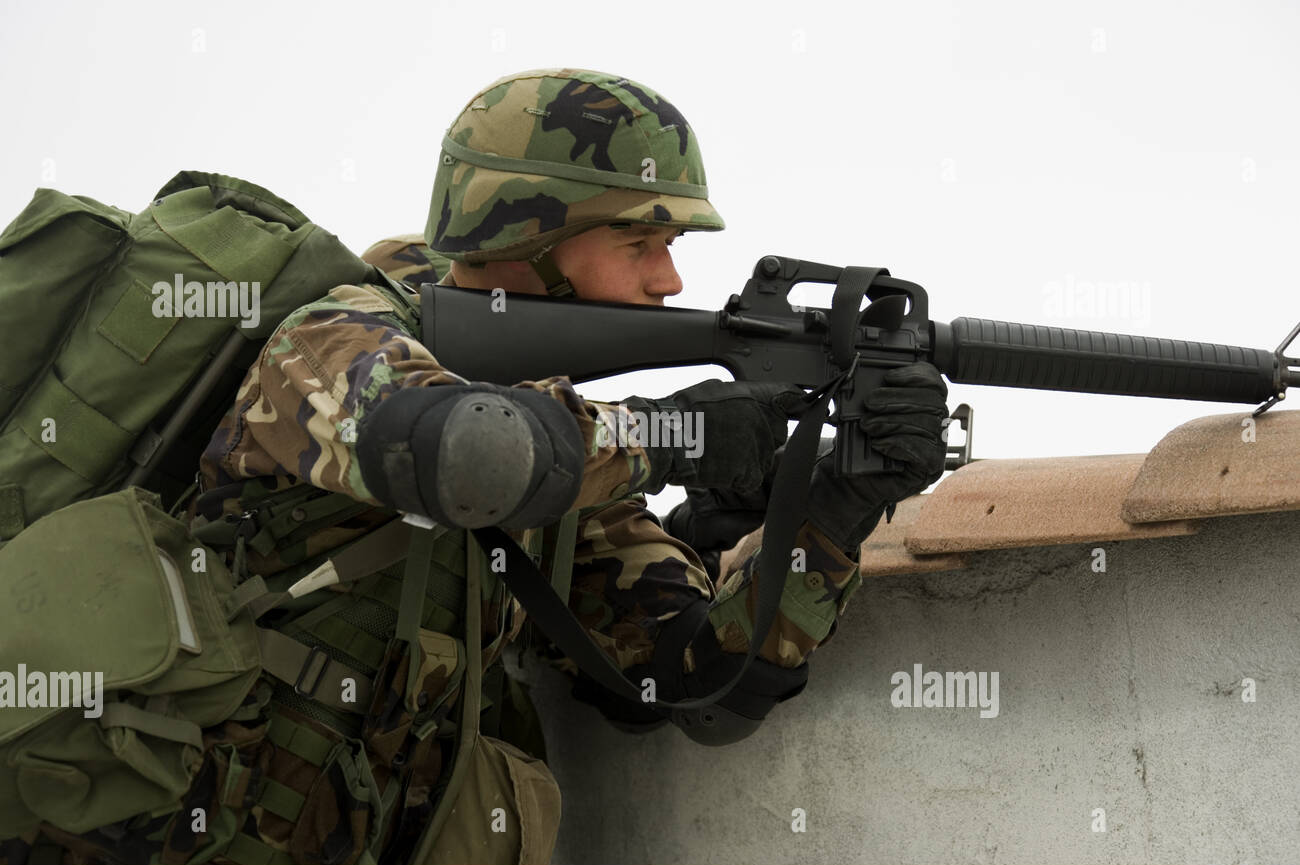 High Quality Soldier Aiming his Colt M16A2 Blank Meme Template
