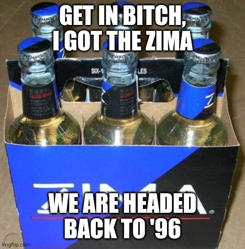 GET IN BITCH, I GOT THE ZIMA; WE ARE HEADED BACK TO '96 | image tagged in 1990's | made w/ Imgflip meme maker
