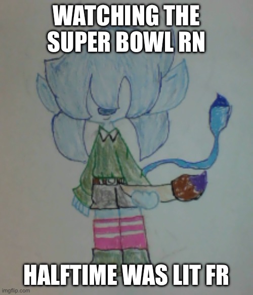 Scribble | WATCHING THE SUPER BOWL RN; HALFTIME WAS LIT FR | image tagged in scribble | made w/ Imgflip meme maker