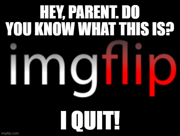 Hey, Parent. Do you know what this is? I quit! (Imgflip) | HEY, PARENT. DO YOU KNOW WHAT THIS IS? I QUIT! | image tagged in funny,parents,memes,imgflip | made w/ Imgflip meme maker