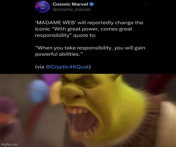 Bro, it’s like they are TRYING to fuck up marvel | image tagged in shrek screaming | made w/ Imgflip meme maker