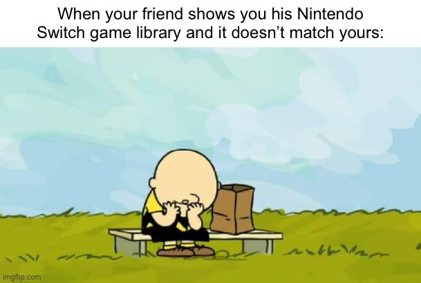 Sad | When your friend shows you his Nintendo Switch game library and it doesn’t match yours:; WHY DO YOU LIKE READING THIS? | image tagged in depressed charlie brown | made w/ Imgflip meme maker