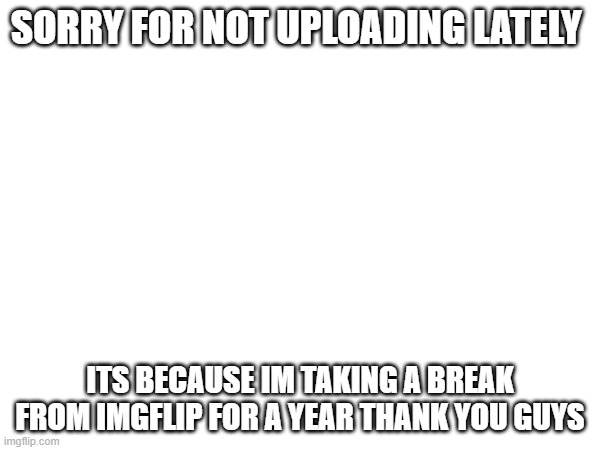 i take break | SORRY FOR NOT UPLOADING LATELY; ITS BECAUSE IM TAKING A BREAK FROM IMGFLIP FOR A YEAR THANK YOU GUYS | image tagged in memes,sad | made w/ Imgflip meme maker