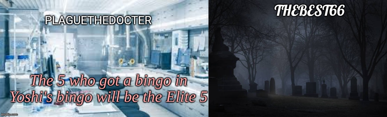 . | The 5 who got a bingo in Yoshi's bingo will be the Elite 5 | image tagged in plaguethedocter and thebest66 | made w/ Imgflip meme maker