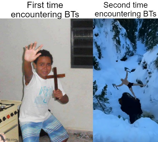 After unlocking anti bt weapons of course | First time encountering BTs; Second time encountering BTs | image tagged in the power of christ compels you,memes,death stranding | made w/ Imgflip meme maker
