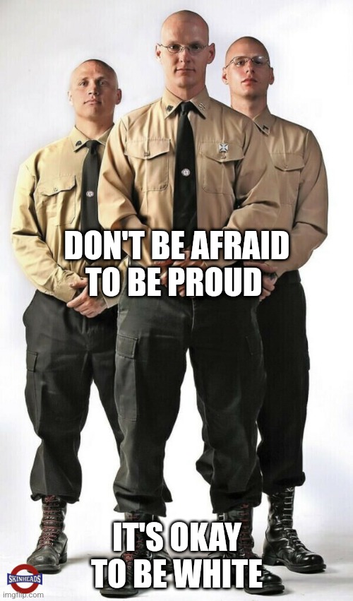 Be proud to be White ??? | DON'T BE AFRAID TO BE PROUD; IT'S OKAY TO BE WHITE | image tagged in white pride,community,respect,white national | made w/ Imgflip meme maker