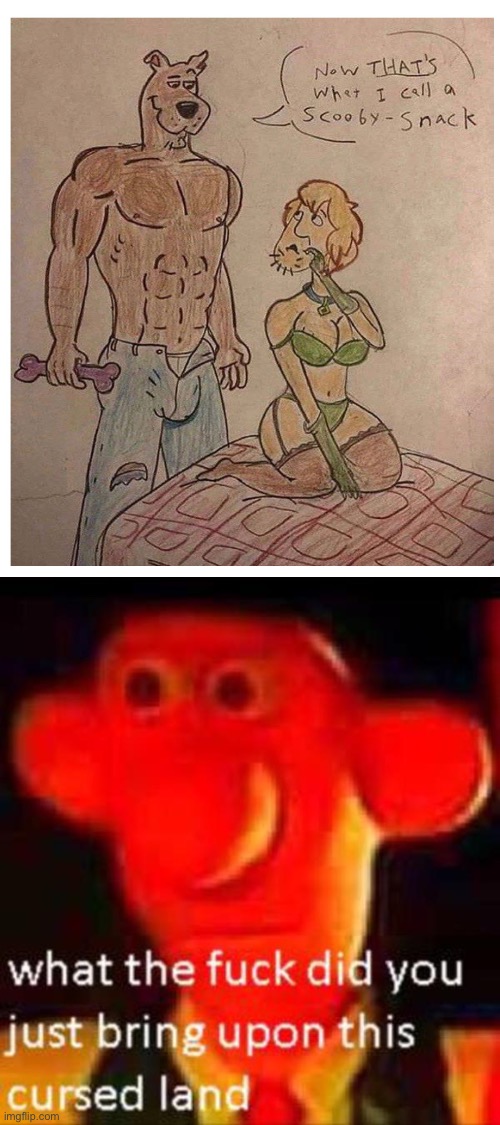 Mod note: please kill me now, i don't want to keep living anymore after seeing this | image tagged in what the f k did you just bring upon this cursed land,scooby doo,scooby doo shaggy,shaggy,shaggy meme,scooby | made w/ Imgflip meme maker
