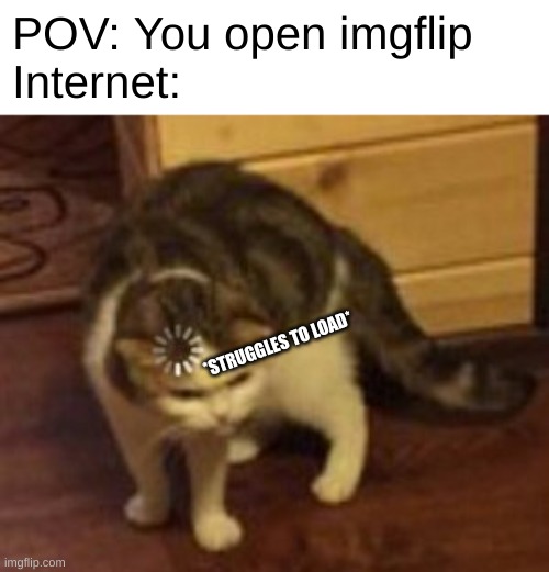 Opening imgflip with a bad internet be like | POV: You open imgflip
Internet:; *STRUGGLES TO LOAD* | image tagged in loading cat,memes,funny,cats | made w/ Imgflip meme maker