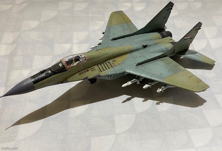 This is a model I built & painted (1/48 MiG-29 ) more pictures in comments. | image tagged in hobbies,model,airbrush,brush painting,share your own photos | made w/ Imgflip meme maker