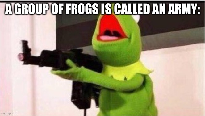 kermit with ak 47 | A GROUP OF FROGS IS CALLED AN ARMY: | image tagged in kermit with ak 47 | made w/ Imgflip meme maker