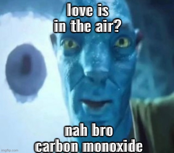 duh | love is in the air? nah bro carbon monoxide | image tagged in avatar guy | made w/ Imgflip meme maker