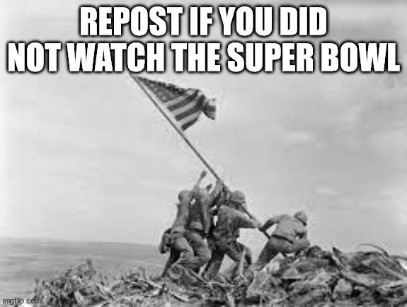 raising the flag | REPOST IF YOU DID NOT WATCH THE SUPER BOWL | image tagged in raising the flag | made w/ Imgflip meme maker